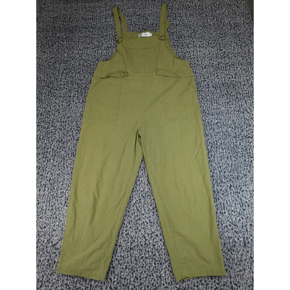 Aedrouer Overalls Womens Size M Olive Green Linen Blend Relaxed Straight Leg